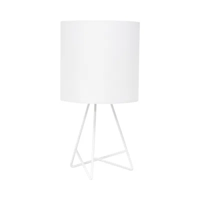 HIVVAGO 14" WHITE METAL TRIPOD TABLE LAMP LED WITH WHITE DRUM SHADE