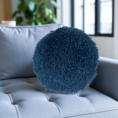 Hivvago 14" X 14" Teal Blue Round Shag Throw Pillow