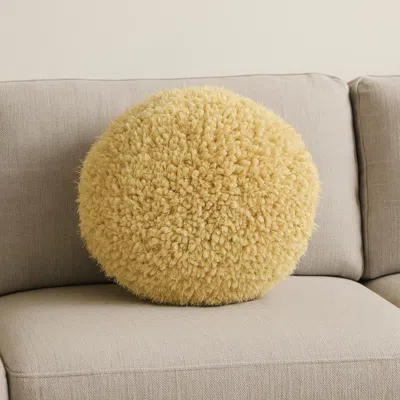 Hivvago 14" X 14" Yellow Round Shag Throw Pillow