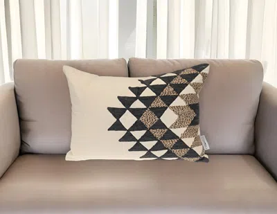 Hivvago 14" X 20" Beige And Black Geometric Cotton Throw Pillow In Brown