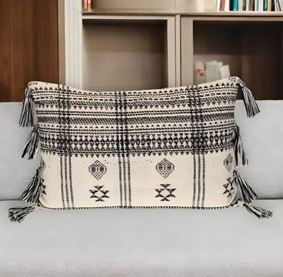 Hivvago 14" X 20" Beige And Black Southwestern Cotton Throw Pillow With Tassels In Neutral