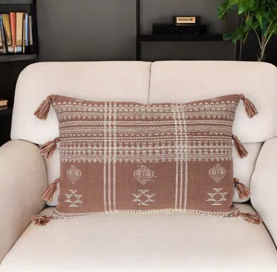 Hivvago 14" X 20" Beige And Brown Southwestern Cotton Throw Pillow With Tassels