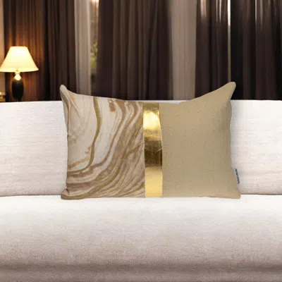 Hivvago 14" X 20" Beige And Gold Striped Cotton Blend Throw Pillow