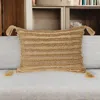 Hivvago 14" X 20" Beige Striped Cotton Throw Pillow With Tassels In Nude