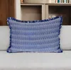 Hivvago 14" X 20" Blue And White Striped Cotton Throw Pillow With Fringe In Blue