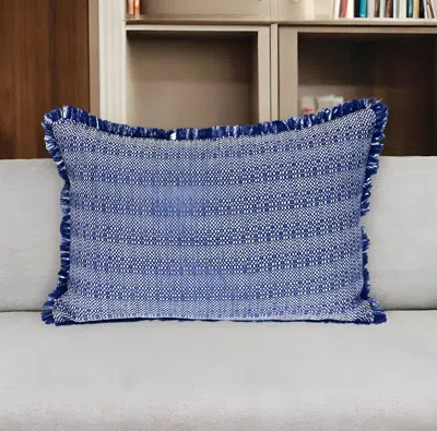 Hivvago 14" X 20" Blue And White Striped Cotton Throw Pillow With Fringe