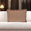 Hivvago 14" X 20" Brown And White Cotton Lumbar Throw Pillow With Fringe In Brown
