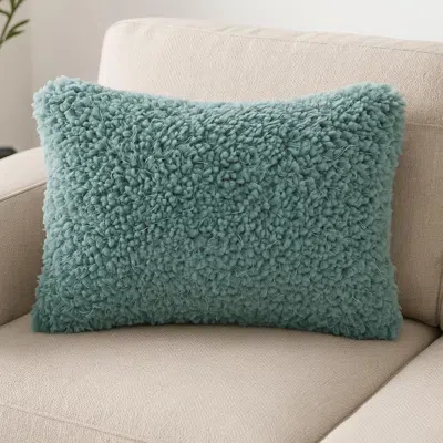 Hivvago 14" X 20" Celadon Shag Lumbar Throw Pillow In Blue