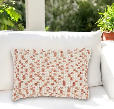 Hivvago 14" X 20" Coral And Beige Ribbed Indoor Outdoor Throw Pillow With Texture In Neutral