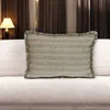 Hivvago 14" X 20" Green And White Cotton Lumbar Throw Pillow With Fringe In Gray