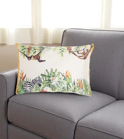 Hivvago 14" X 20" Green And White Cotton Throw Pillow In Multi