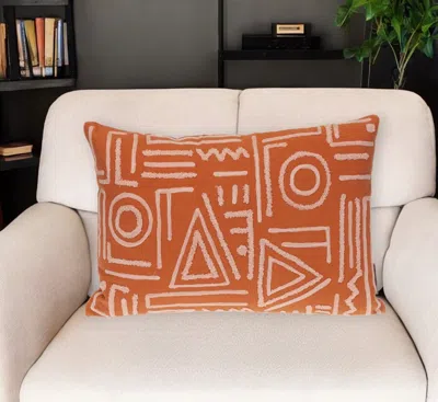 Hivvago 14" X 20" Pink And Orange Geometric Cotton Throw Pillow In Brown