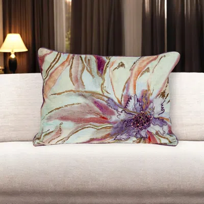 Hivvago 14" X 20" Pink And Purple Floral Cotton Throw Pillow With Sequins In Multi