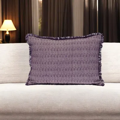 Hivvago 14" X 20" Purple And White Striped Cotton Throw Pillow With Fringe
