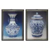Hivvago 14 X 20 Set Of 2 Framed Wall Art Prints, Pot Design, Blue, White, And Black In Blue