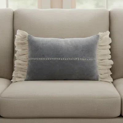 Hivvago 14" X 22" Steel Blue Pillow With Tassels Edges In Gray