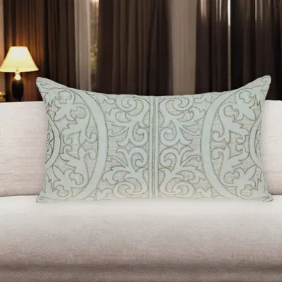 Hivvago 14" X 24" Beige And Green Linen Lumbar Throw Pillow With Embroidery In Multi