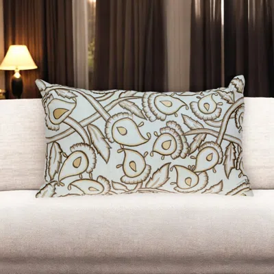 Hivvago 14" X 24" Brown And White Cotton Lumbar Throw Pillow With Embroidery In Multi