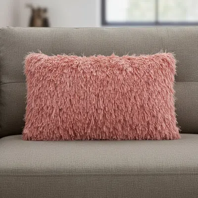 Hivvago 14" X 24" Coral Shag Lumbar Throw Pillow In Pink
