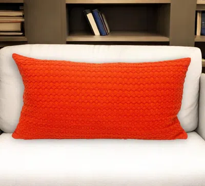 Hivvago 14" X 26" Orange Cotton Lumbar Throw Pillow With Texture In Red