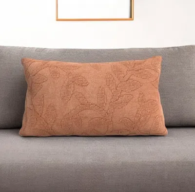 Hivvago 14" X 26" Terra Cotta Cotton Lumbar Throw Pillow With Texture In Brown