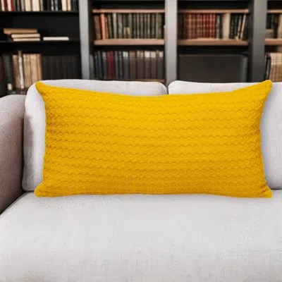 Hivvago 14" X 26" Yellow Cotton Lumbar Throw Pillow With Texture