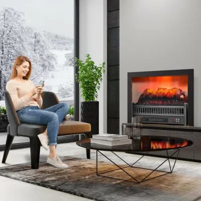 Hivvago 1400w Electric Fireplace Log Heater With Adjustable Flame Brightness-black