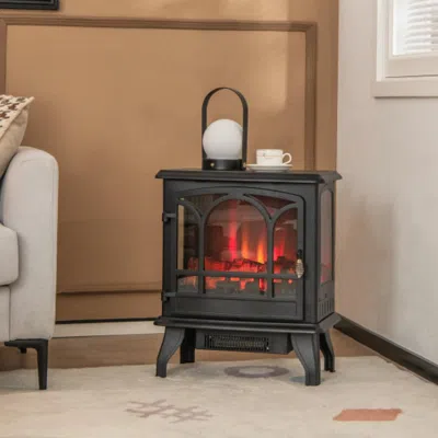 Hivvago 1400w Electric Stove Heater With 3-level Flame Effect And 3-sided View-black