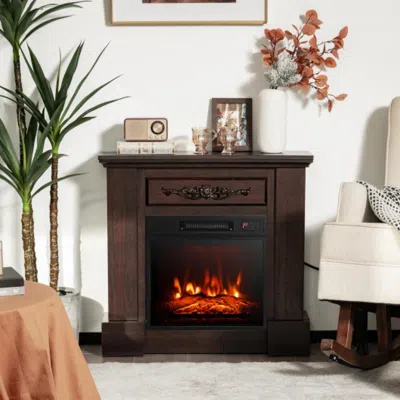 Hivvago 1400w Tv Stand Electric Fireplace Mantel With Remote Control-natural In Brown