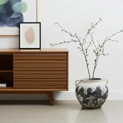 Hivvago 15" Black And White Ombre Amphora Ceramic Floor Vase In Neutral