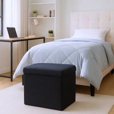 Hivvago 15" Black Boucle Cube Storage Ottoman