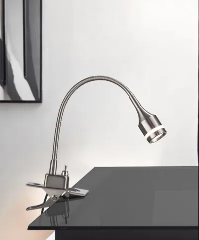 Hivvago 15" Black Metal Adjustable Clip On Led Table Lamp In Silver