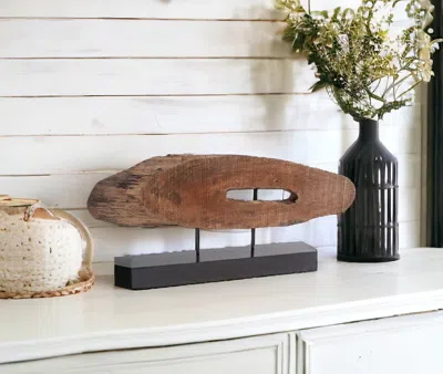 Hivvago 15" Brown And Black Wood And Metal Tabletop Sculpture