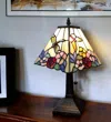 Hivvago 15" Dark Brown Metal Candlestick Table Lamp With Pink And Black Empire Shade In Multi