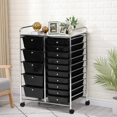 Hivvago 15-drawer Utility Rolling Organizer Cart Multi-use Storage-black