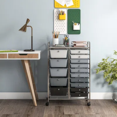 Hivvago 15-drawer Utility Rolling Organizer Cart Multi-use Storage-black & Gray