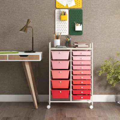 Hivvago 15-drawer Utility Rolling Organizer Cart Multi-use Storage-gradient Pink