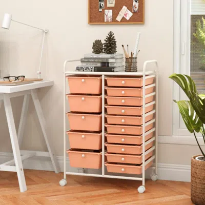 Hivvago 15-drawer Utility Rolling Organizer Cart Multi-use Storage-peach