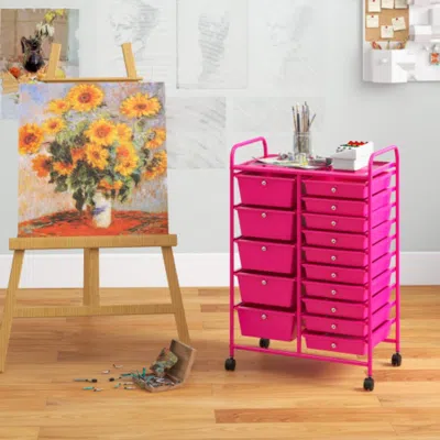 Hivvago 15-drawer Utility Rolling Organizer Cart Multiuse Storage-pink