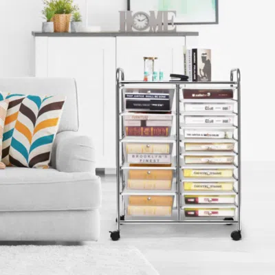 Hivvago 15 Drawers Rolling Storage Cart Organizer-clear