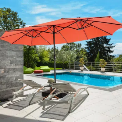 Hivvago 15 Feet Double-sided Patio Umbrella With 48 Led Lights-brown
