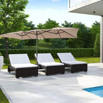 Hivvago 15 Feet Double-sized Patio Umbrella With Crank Handle And Vented Tops-brown