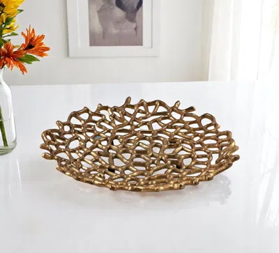 Hivvago 15" Gold Aluminum Coral Decorative Low Bowl In Multi