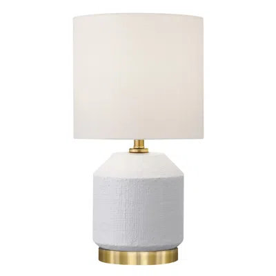 Hivvago 15" Gold And White Ceramic Cylinder Table Lamp With White Drum Shade