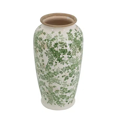 Hivvago 15" Green And White Leaf Trumpet Ceramic Table Vase With Does Not Apply