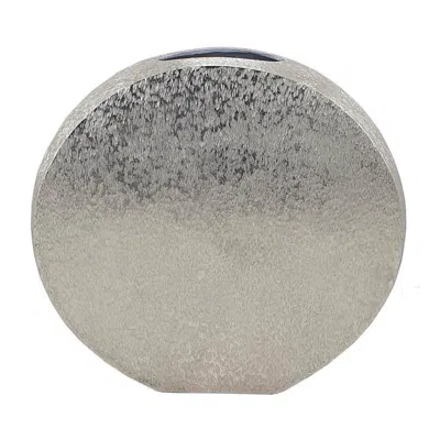 Hivvago 15 Inch Modern Decorative Vase, Round, Silver Finished Aluminum Frame