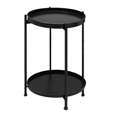 Hivvago 15 Inch Modern Side End Table, Metal Round Tray Top, Foldable Legs, Black