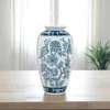 Hivvago 15" Light Blue And White Floral Porcelain Urn Vase In Blue
