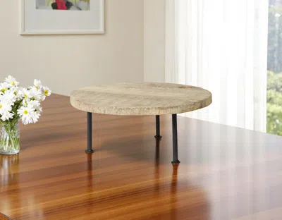 Hivvago 15" Light Brown And Black Round Solid Wood Handmade Riser Tray