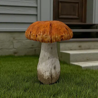 Hivvago 15" Orange And White Polyresin Mushroom Outdoor Statue In Brown